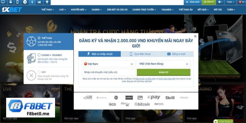 Điền đầy đủ thông  tin 1xBet yêu cầu